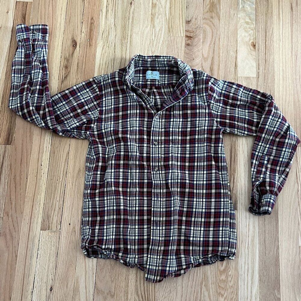 Class Club boys button down 14/16 red blue beige plaid cotton formal‎ shirt